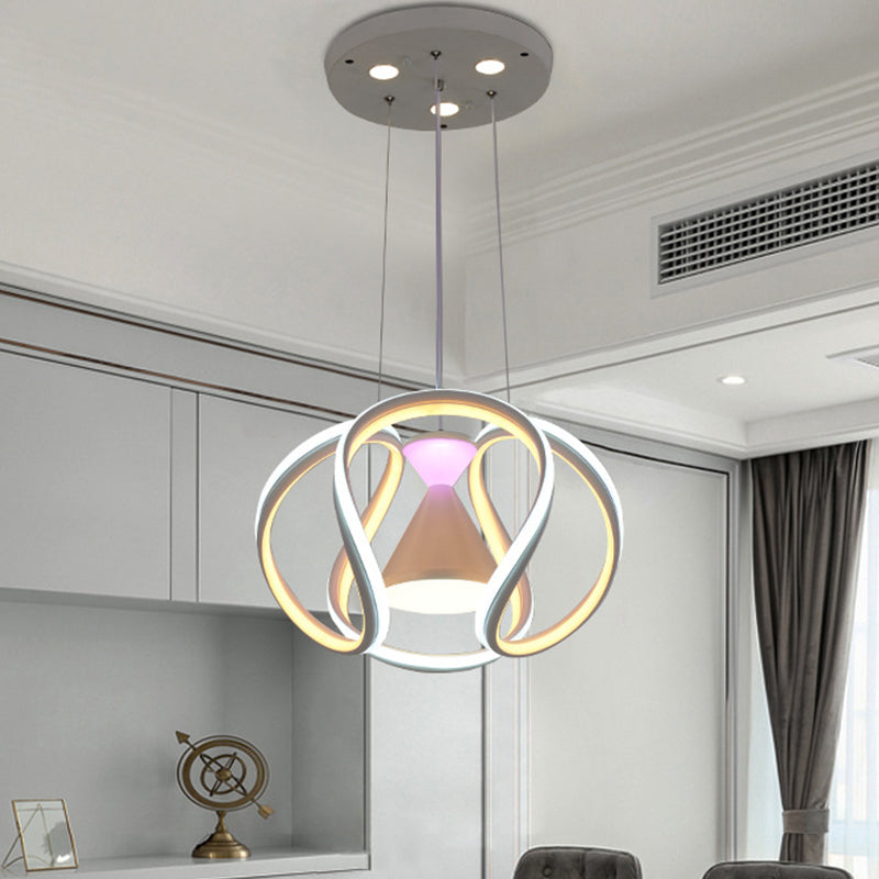 Waving Dining Room Hanging Lighting Acrylic LED Modernism Ceiling Suspension Lamp in White with Hourglass Inside Clearhalo 'Ceiling Lights' 'Chandeliers' 'Modern Chandeliers' 'Modern' Lighting' 731680