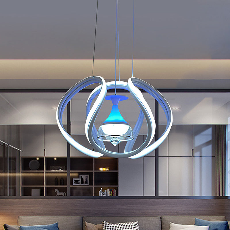 Modern Wave Ceiling Hang Fixture Acrylic Dining Room LED Pendant Lighting in White with Wine Cup Inside White Clearhalo 'Ceiling Lights' 'Chandeliers' 'Modern Chandeliers' 'Modern' Lighting' 731683