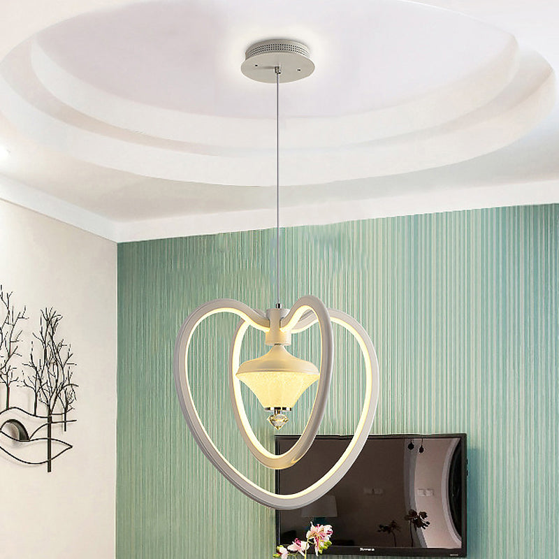 Loving Heart Frame Ceiling Light Simple Acrylic LED White Hanging Pendant with Diamond Inside White Clearhalo 'Ceiling Lights' 'Chandeliers' 'Modern Chandeliers' 'Modern' Lighting' 731688