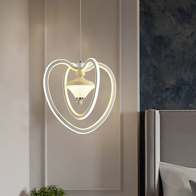 Loving Heart Frame Ceiling Light Simple Acrylic LED White Hanging Pendant with Diamond Inside Clearhalo 'Ceiling Lights' 'Chandeliers' 'Modern Chandeliers' 'Modern' Lighting' 731689