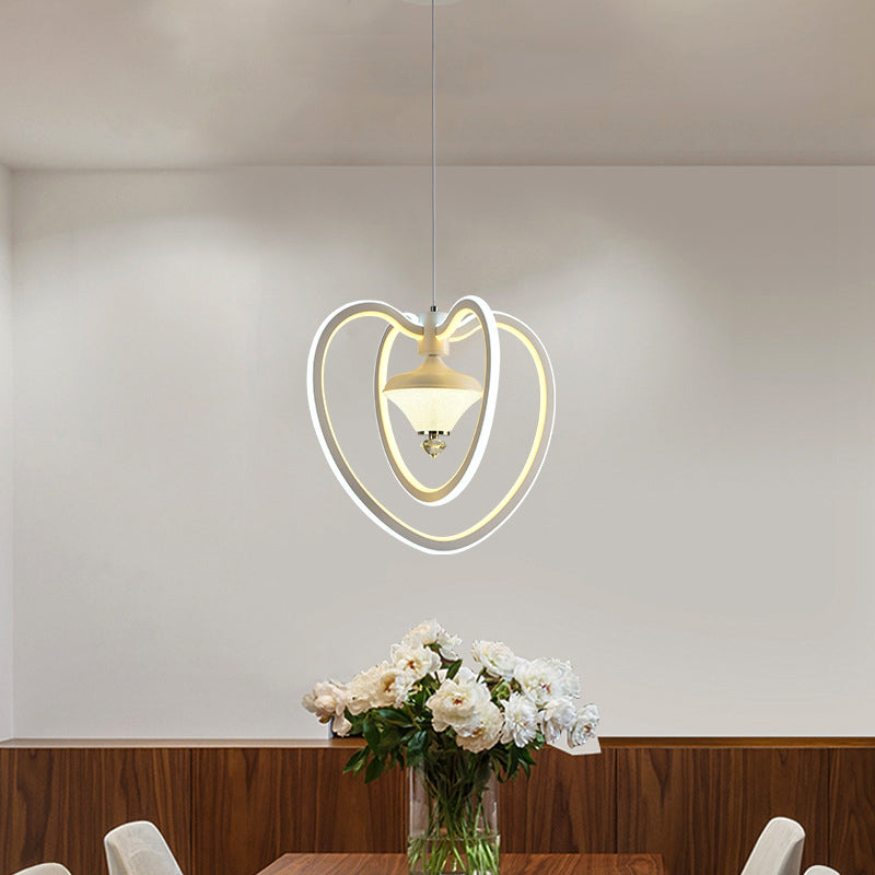 Loving Heart Frame Ceiling Light Simple Acrylic LED White Hanging Pendant with Diamond Inside Clearhalo 'Ceiling Lights' 'Chandeliers' 'Modern Chandeliers' 'Modern' Lighting' 731690