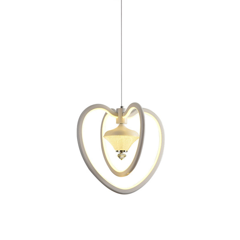 Loving Heart Frame Ceiling Light Simple Acrylic LED White Hanging Pendant with Diamond Inside Clearhalo 'Ceiling Lights' 'Chandeliers' 'Modern Chandeliers' 'Modern' Lighting' 731691