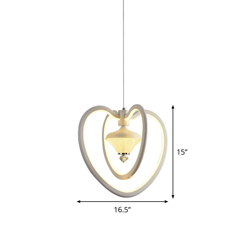 Loving Heart Frame Ceiling Light Simple Acrylic LED White Hanging Pendant with Diamond Inside Clearhalo 'Ceiling Lights' 'Chandeliers' 'Modern Chandeliers' 'Modern' Lighting' 731692