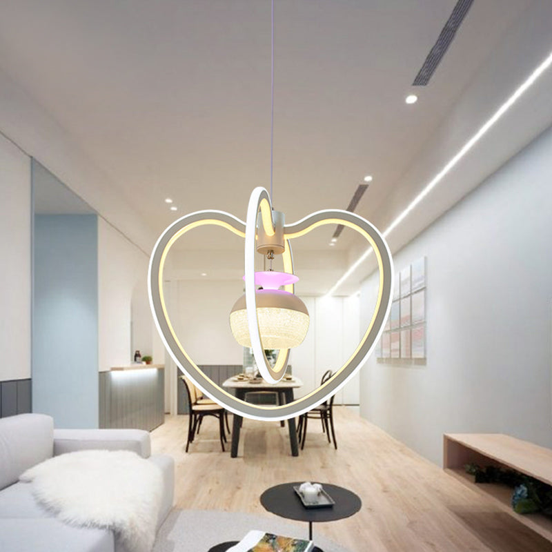 Acrylic Loving Heart Frame Pendant Lighting Minimalist LED White Hanging Lamp Kit with Jar Inside Clearhalo 'Ceiling Lights' 'Chandeliers' 'Modern Chandeliers' 'Modern' Lighting' 731694