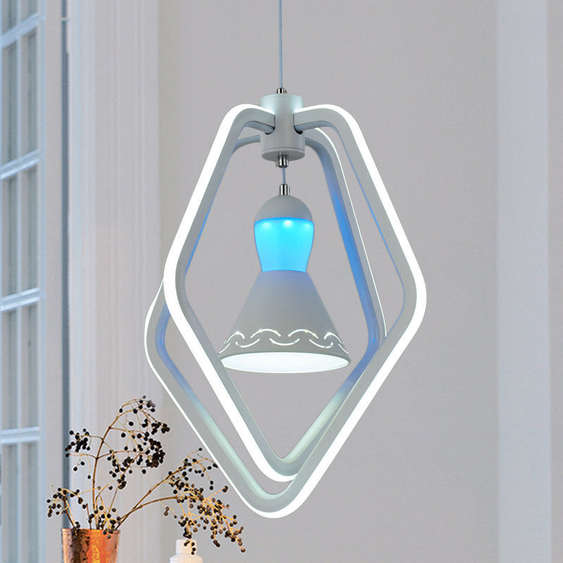 Acrylic Dual Pentagon Frame Hanging Lighting Minimalist LED White Pendant Lamp with Bell Inside White Clearhalo 'Ceiling Lights' 'Chandeliers' 'Modern Chandeliers' 'Modern' Lighting' 731713