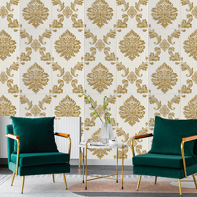 Modern Wall Panel 3D Floral Print Peel and Stick Waterproof Wall Paneling White-Gold 10-Piece Set Clearhalo 'Flooring 'Home Improvement' 'home_improvement' 'home_improvement_wall_paneling' 'Wall Paneling' 'wall_paneling' 'Walls & Ceilings' Walls and Ceiling' 7317133