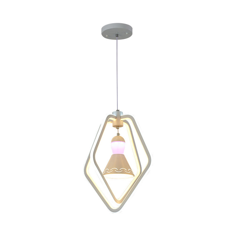 Acrylic Dual Pentagon Frame Hanging Lighting Minimalist LED White Pendant Lamp with Bell Inside Clearhalo 'Ceiling Lights' 'Chandeliers' 'Modern Chandeliers' 'Modern' Lighting' 731715