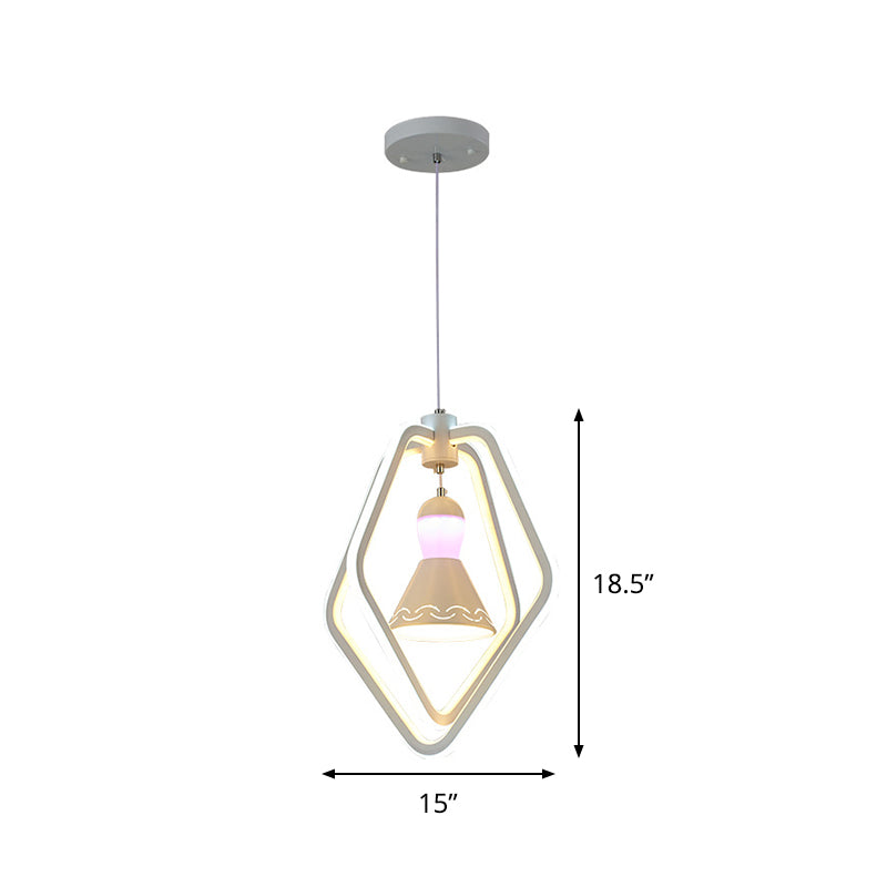 Acrylic Dual Pentagon Frame Hanging Lighting Minimalist LED White Pendant Lamp with Bell Inside Clearhalo 'Ceiling Lights' 'Chandeliers' 'Modern Chandeliers' 'Modern' Lighting' 731717