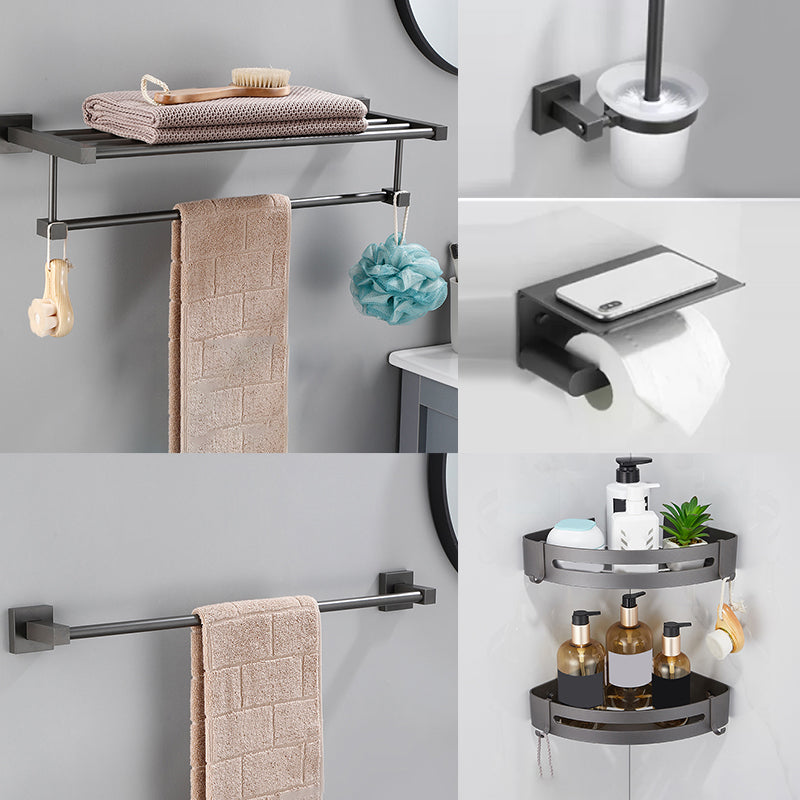 Contemporary Bathroom Accessory As Individual Or As a Set in Metal 6-Piece Set (Single Rod) Clearhalo 'Bathroom Hardware Sets' 'Bathroom Hardware' 'Bathroom Remodel & Bathroom Fixtures' 'bathroom_hardware_sets' 'Home Improvement' 'home_improvement' 'home_improvement_bathroom_hardware_sets' 7317353