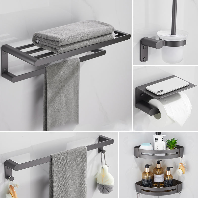 Modern Grey Bathroom Accessory As Individual Or As a Set in Metal 6-Piece Set Clearhalo 'Bathroom Hardware Sets' 'Bathroom Hardware' 'Bathroom Remodel & Bathroom Fixtures' 'bathroom_hardware_sets' 'Home Improvement' 'home_improvement' 'home_improvement_bathroom_hardware_sets' 7317384