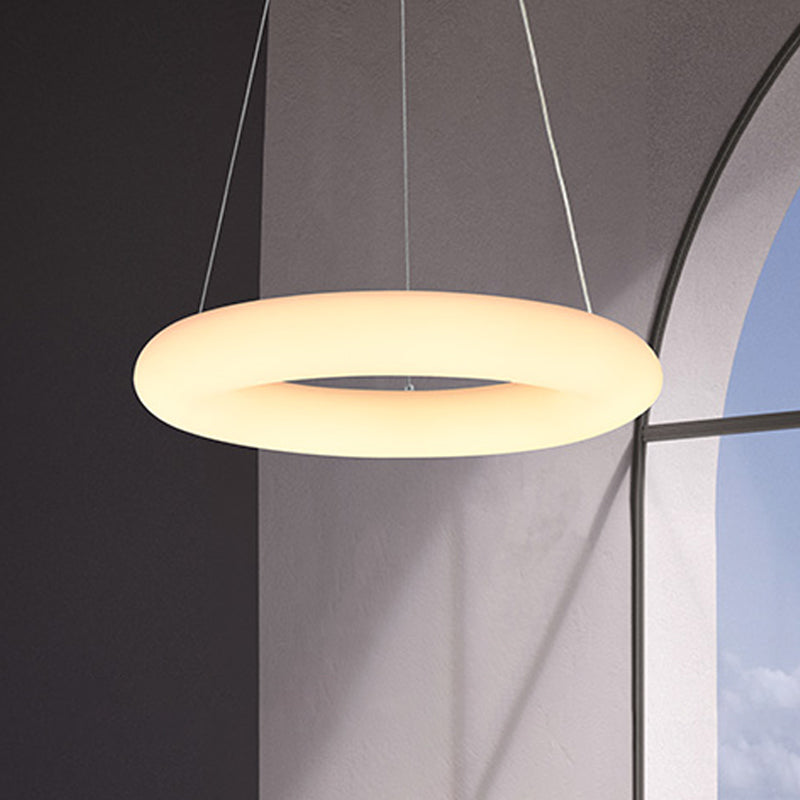 White Vesicle Ring Ceiling Chandelier Minimalist LED Acrylic Hanging Pendant Light over Table, 12"/16" W White Clearhalo 'Ceiling Lights' 'Chandeliers' 'Modern Chandeliers' 'Modern' Lighting' 731767