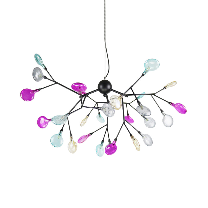 Black Branching Chandelier Contemporary 27/36 Lights Metal Hanging Ceiling Lamp with Leaf Colorful Glass Shade Clearhalo 'Ceiling Lights' 'Chandeliers' 'Close To Ceiling Lights' 'Glass shade' 'Glass' 'Modern Chandeliers' 'Modern' Lighting' 731789