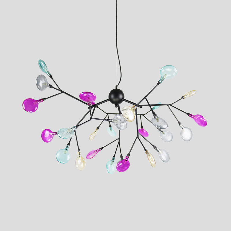 Black Branching Chandelier Contemporary 27/36 Lights Metal Hanging Ceiling Lamp with Leaf Colorful Glass Shade Clearhalo 'Ceiling Lights' 'Chandeliers' 'Close To Ceiling Lights' 'Glass shade' 'Glass' 'Modern Chandeliers' 'Modern' Lighting' 731790