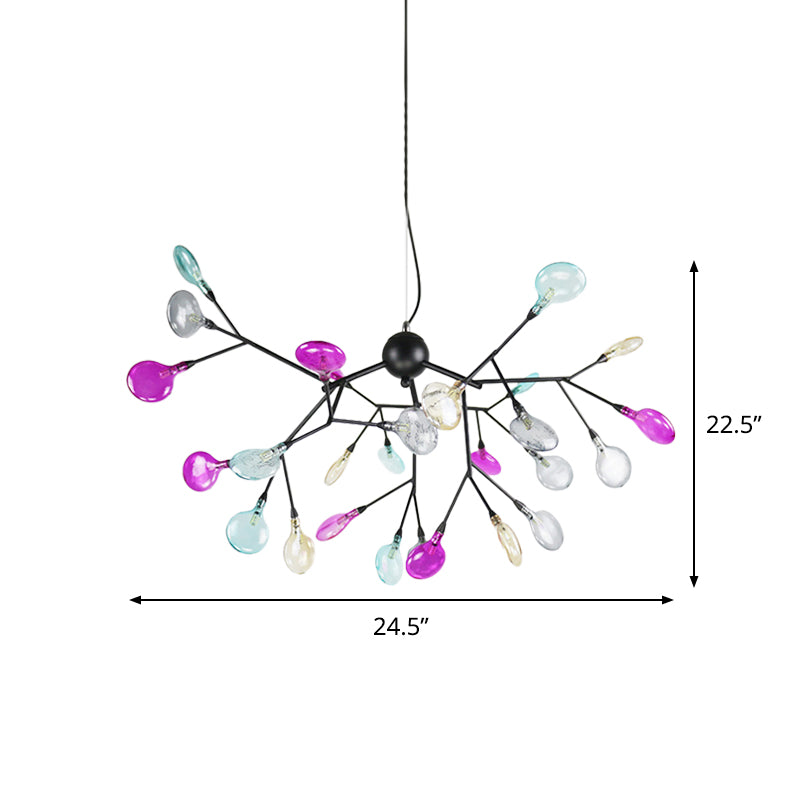 Black Branching Chandelier Contemporary 27/36 Lights Metal Hanging Ceiling Lamp with Leaf Colorful Glass Shade Clearhalo 'Ceiling Lights' 'Chandeliers' 'Close To Ceiling Lights' 'Glass shade' 'Glass' 'Modern Chandeliers' 'Modern' Lighting' 731791