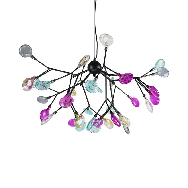 Black Branching Chandelier Contemporary 27/36 Lights Metal Hanging Ceiling Lamp with Leaf Colorful Glass Shade Clearhalo 'Ceiling Lights' 'Chandeliers' 'Close To Ceiling Lights' 'Glass shade' 'Glass' 'Modern Chandeliers' 'Modern' Lighting' 731795