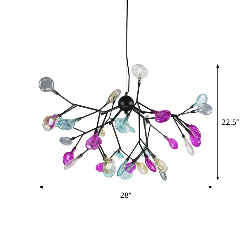 Black Branching Chandelier Contemporary 27/36 Lights Metal Hanging Ceiling Lamp with Leaf Colorful Glass Shade Clearhalo 'Ceiling Lights' 'Chandeliers' 'Close To Ceiling Lights' 'Glass shade' 'Glass' 'Modern Chandeliers' 'Modern' Lighting' 731796