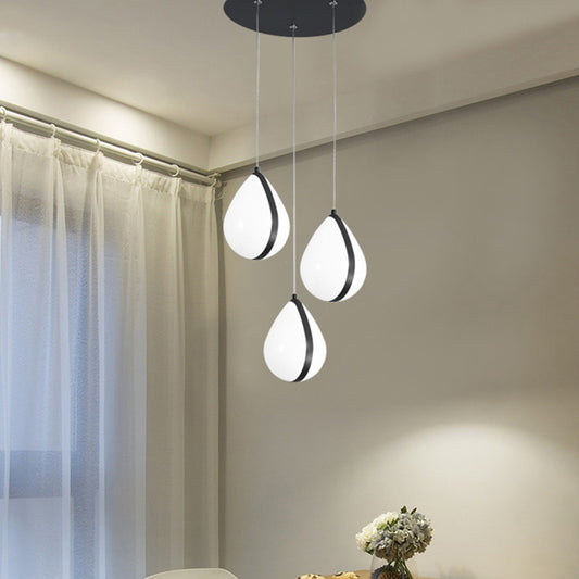 Modern Waterdrop Multi Light Pendant Acrylic 3 Lights Dining Room LED Ceiling Lamp in Black with Round Canopy, White/Warm Light Clearhalo 'Ceiling Lights' 'Modern Pendants' 'Modern' 'Pendant Lights' 'Pendants' Lighting' 731813