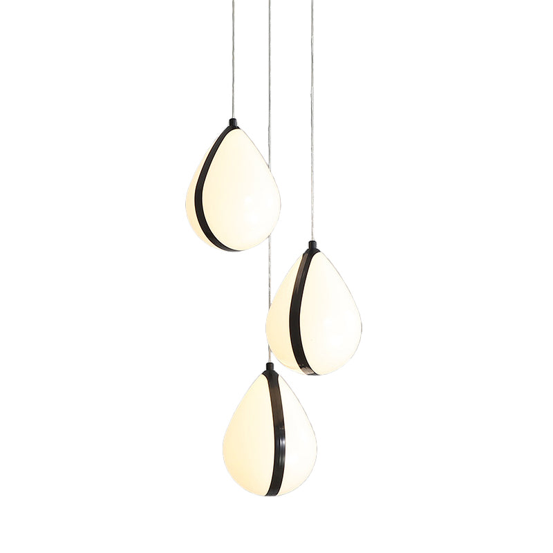 Modern Waterdrop Multi Light Pendant Acrylic 3 Lights Dining Room LED Ceiling Lamp in Black with Round Canopy, White/Warm Light Clearhalo 'Ceiling Lights' 'Modern Pendants' 'Modern' 'Pendant Lights' 'Pendants' Lighting' 731814