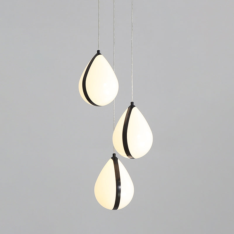 Modern Waterdrop Multi Light Pendant Acrylic 3 Lights Dining Room LED Ceiling Lamp in Black with Round Canopy, White/Warm Light Clearhalo 'Ceiling Lights' 'Modern Pendants' 'Modern' 'Pendant Lights' 'Pendants' Lighting' 731815