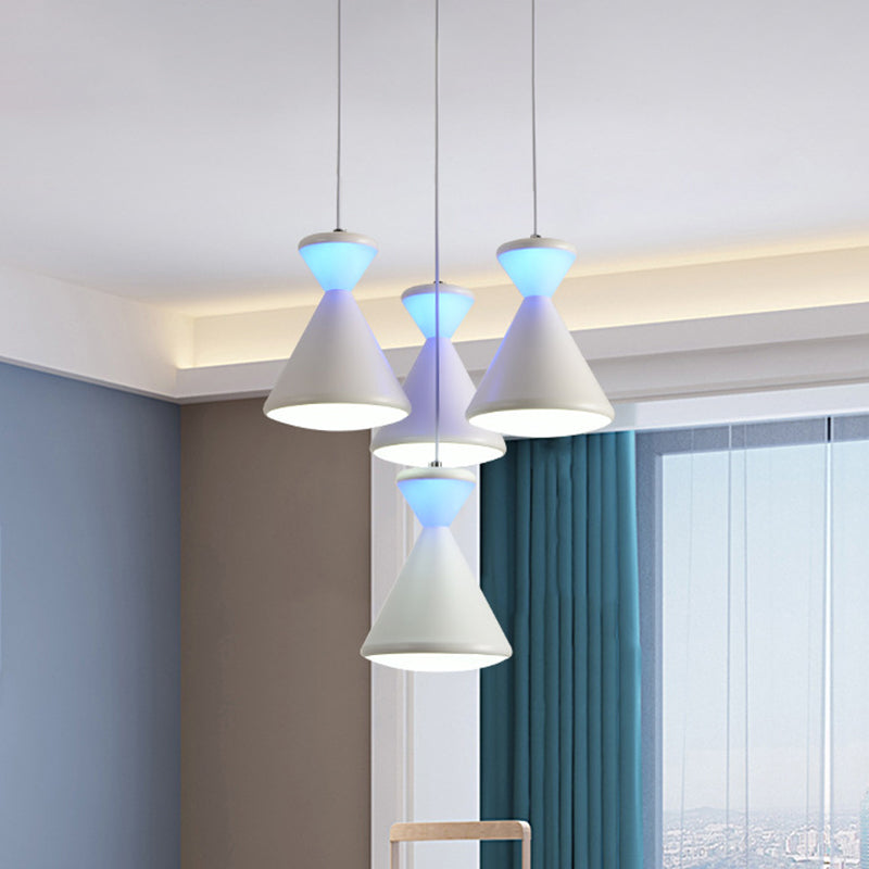 4 Heads Dining Room Cluster Pendant Light Modernist White LED Hanging Lamp with Hourglass Acrylic Shade White Clearhalo 'Ceiling Lights' 'Modern Pendants' 'Modern' 'Pendant Lights' 'Pendants' Lighting' 731817