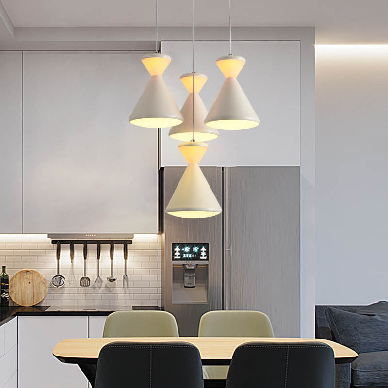 4 Heads Dining Room Cluster Pendant Light Modernist White LED Hanging Lamp with Hourglass Acrylic Shade Clearhalo 'Ceiling Lights' 'Modern Pendants' 'Modern' 'Pendant Lights' 'Pendants' Lighting' 731818