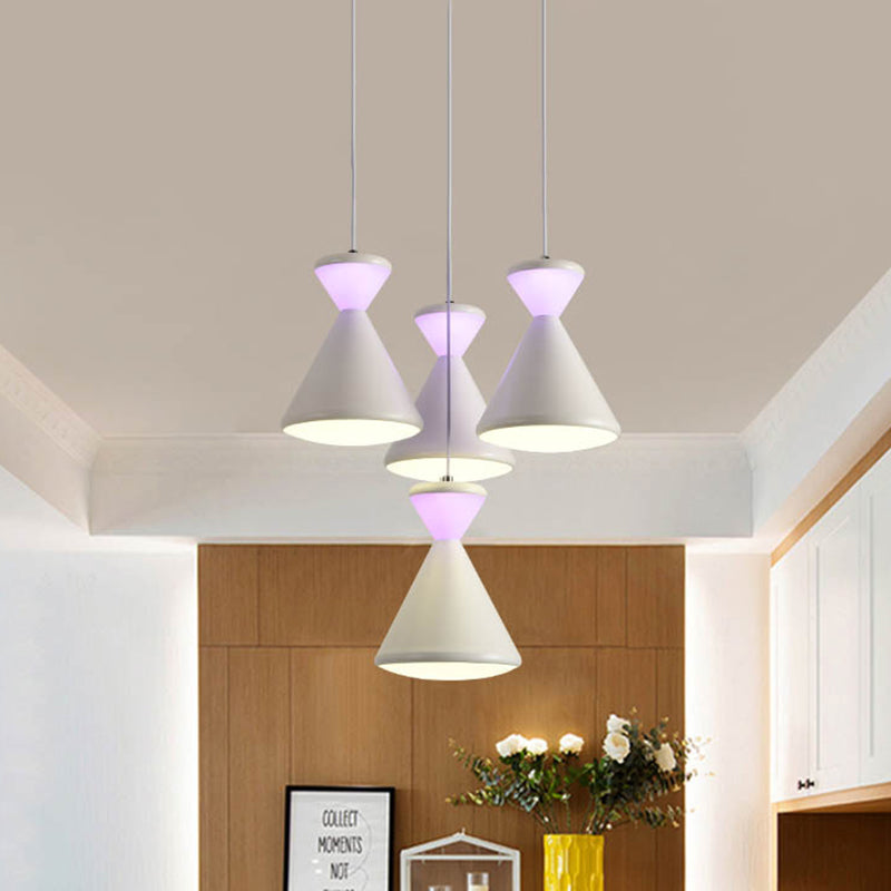4 Heads Dining Room Cluster Pendant Light Modernist White LED Hanging Lamp with Hourglass Acrylic Shade Clearhalo 'Ceiling Lights' 'Modern Pendants' 'Modern' 'Pendant Lights' 'Pendants' Lighting' 731819