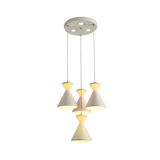 4 Heads Dining Room Cluster Pendant Light Modernist White LED Hanging Lamp with Hourglass Acrylic Shade Clearhalo 'Ceiling Lights' 'Modern Pendants' 'Modern' 'Pendant Lights' 'Pendants' Lighting' 731820