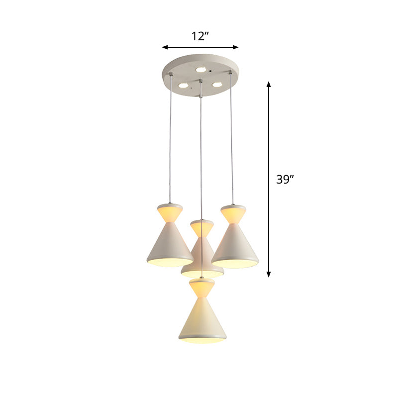 4 Heads Dining Room Cluster Pendant Light Modernist White LED Hanging Lamp with Hourglass Acrylic Shade Clearhalo 'Ceiling Lights' 'Modern Pendants' 'Modern' 'Pendant Lights' 'Pendants' Lighting' 731821
