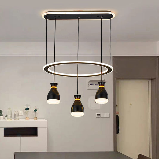 Modernist Wine Jar Multiple LED Hanging Light Acrylic 3 Lights Dining Room Pendant Lamp in Black with Loop Detail Clearhalo 'Ceiling Lights' 'Modern Pendants' 'Modern' 'Pendant Lights' 'Pendants' Lighting' 731834