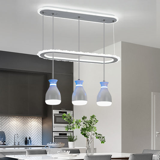 Wine Jar Dining Room Multi Light Pendant Acrylic 3 Heads Minimalism LED Ceiling Hang Fixture with Oval Ring Shelf in White/Black Clearhalo 'Ceiling Lights' 'Modern Pendants' 'Modern' 'Pendant Lights' 'Pendants' Lighting' 731838