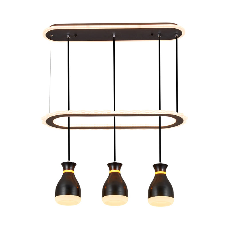Wine Jar Dining Room Multi Light Pendant Acrylic 3 Heads Minimalism LED Ceiling Hang Fixture with Oval Ring Shelf in White/Black Clearhalo 'Ceiling Lights' 'Modern Pendants' 'Modern' 'Pendant Lights' 'Pendants' Lighting' 731845