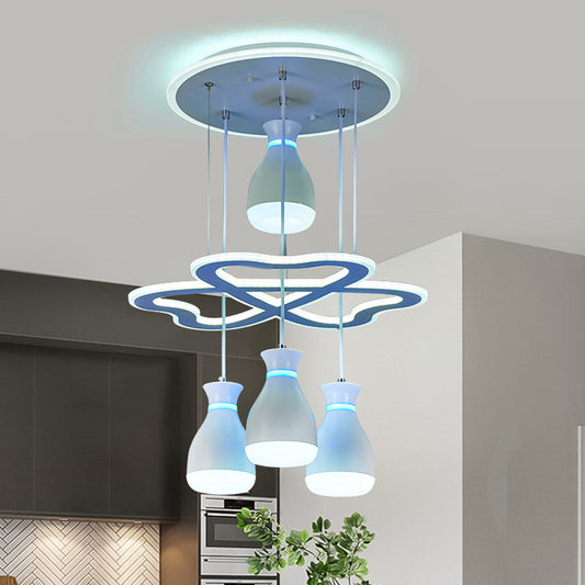 Modern Wine Jar Cluster Pendant Light Acrylic 4-Light Dining Room LED Hanging Ceiling Lamp in White/Black with Heart Frame Beam Clearhalo 'Ceiling Lights' 'Modern Pendants' 'Modern' 'Pendant Lights' 'Pendants' Lighting' 731852