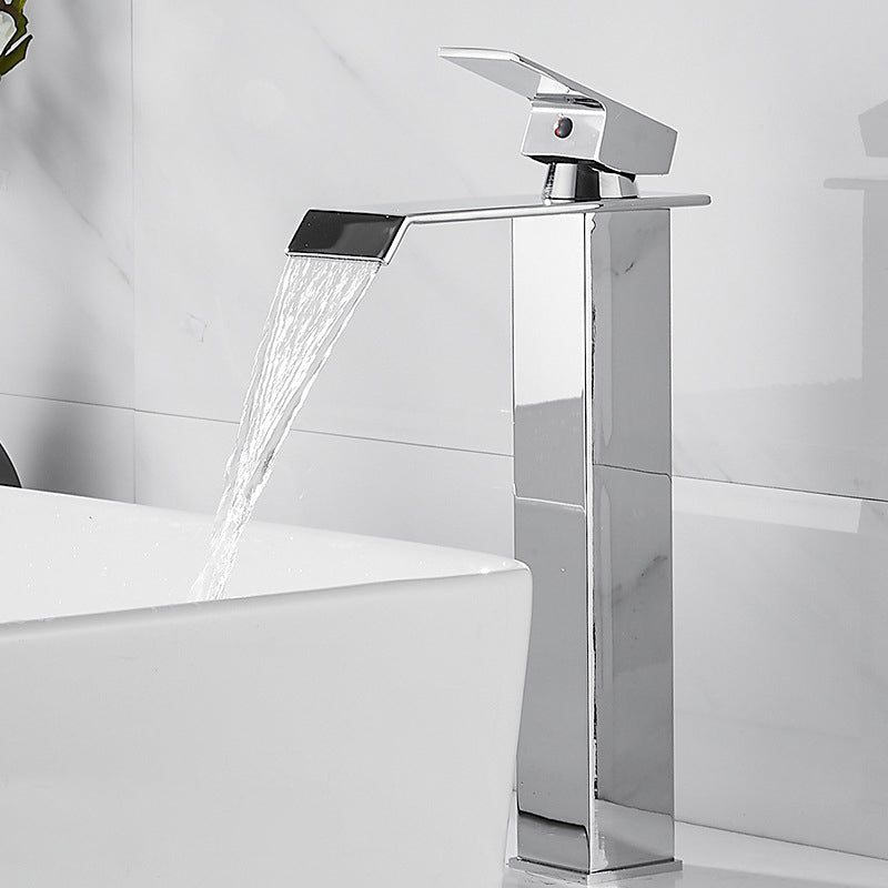 American Style 1 Handle Waterfall Basin Faucet, Bathroom Water Sink Faucet with Drain Plata 30,48cm Moderno Clearhalo 'bathroom_sink_faucets' 'Conjunta de Baño y Conjunta de Grifo' 'Coronamiento de Baño y Dispositivo de Baño' 'Grifo del lavabo del baño' 'Hogar' 'home_improvement' 'home_improvement_bathroom_sink_faucets' 'Mejoras para el hogar' 7318539