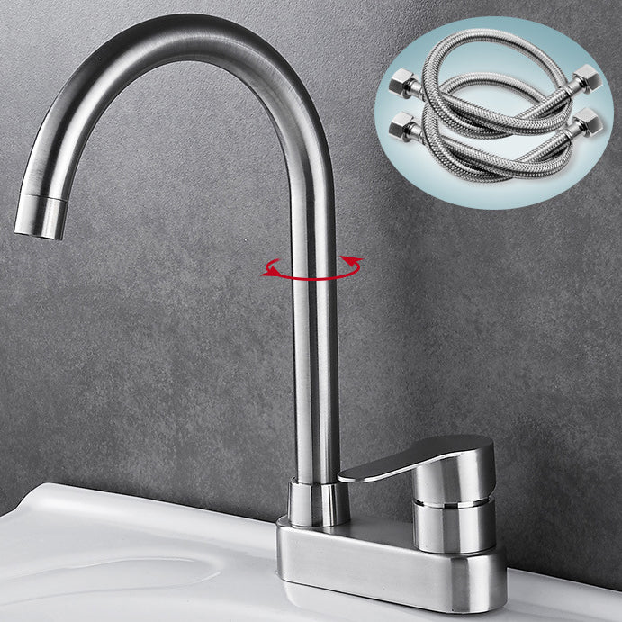 Bathroom Sink 304 Stainless Steel Center Faucet, Single Handle Bathroom Vanity Faucet Clearhalo 'bathroom_sink_faucets' 'Conjunta de Baño y Conjunta de Grifo' 'Coronamiento de Baño y Dispositivo de Baño' 'Grifo del lavabo del baño' 'Hogar' 'home_improvement' 'home_improvement_bathroom_sink_faucets' 'Mejoras para el hogar' 7318554