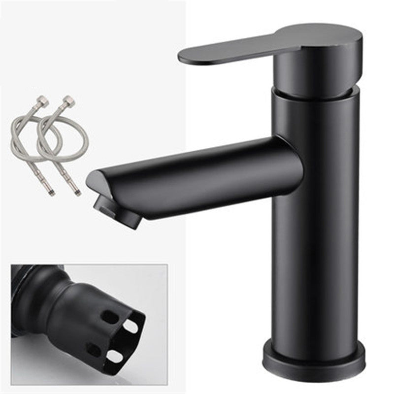 Circular Bathroom Faucet Modern Style Black Sink Faucet with Stainless Steel Preto Mate Supply Lines Included Indicators Included Clearhalo 'bathroom_sink_faucets' 'Conjuntos de Torneiras de Lavatório e Banheiro' 'home_improvement' 'home_improvement_bathroom_sink_faucets' 'Mobiliário Doméstico' 'Página inicial' 'Renovação e equipamento de casa de banho' 'Torneira para lavatório de banheiro' 7318574