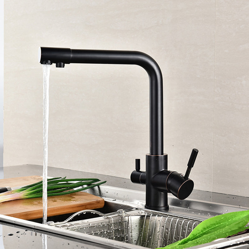 Traditional Kitchen Faucet Brass Low Profile Standard Kitchen Faucets Single Handle Black Clearhalo 'Home Improvement' 'home_improvement' 'home_improvement_kitchen_faucets' 'Kitchen Faucets' 'Kitchen Remodel & Kitchen Fixtures' 'Kitchen Sinks & Faucet Components' 'kitchen_faucets' 7318614