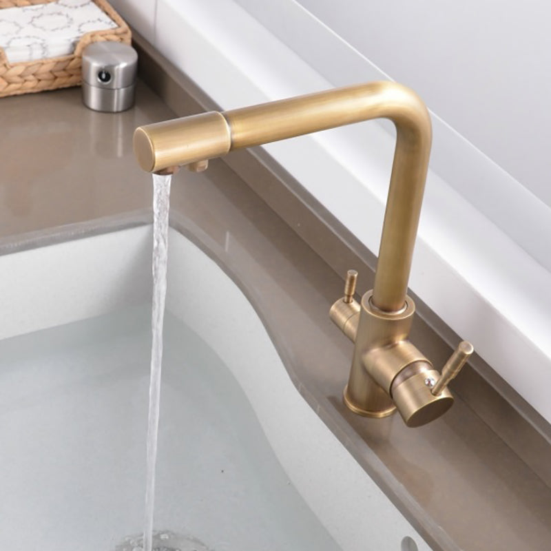 Traditional Kitchen Faucet Brass Low Profile Standard Kitchen Faucets Single Handle Antique Brass Clearhalo 'Home Improvement' 'home_improvement' 'home_improvement_kitchen_faucets' 'Kitchen Faucets' 'Kitchen Remodel & Kitchen Fixtures' 'Kitchen Sinks & Faucet Components' 'kitchen_faucets' 7318615