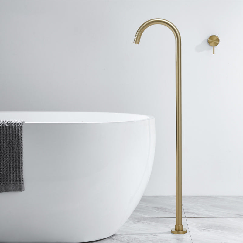 Contemporary Bathroom Faucet Floor Mounted Copper High Arc Fixed Freestanding Faucet Gold Clearhalo 'Bathroom Remodel & Bathroom Fixtures' 'Bathtub Faucets' 'bathtub_faucets' 'Home Improvement' 'home_improvement' 'home_improvement_bathtub_faucets' 7318672