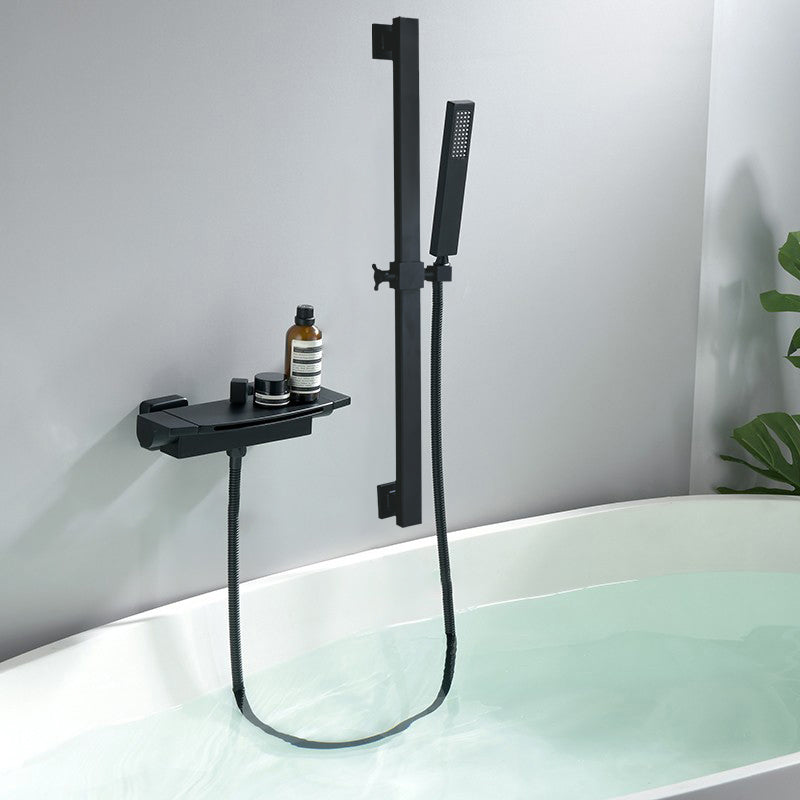 Contemporary Bathroom Faucet Wall Mounted Copper One Handle Fixed Clawfoot Tub Faucets Black Hand Shower Included Risers Included Clearhalo 'Bathroom Remodel & Bathroom Fixtures' 'Bathtub Faucets' 'bathtub_faucets' 'Home Improvement' 'home_improvement' 'home_improvement_bathtub_faucets' 7318696