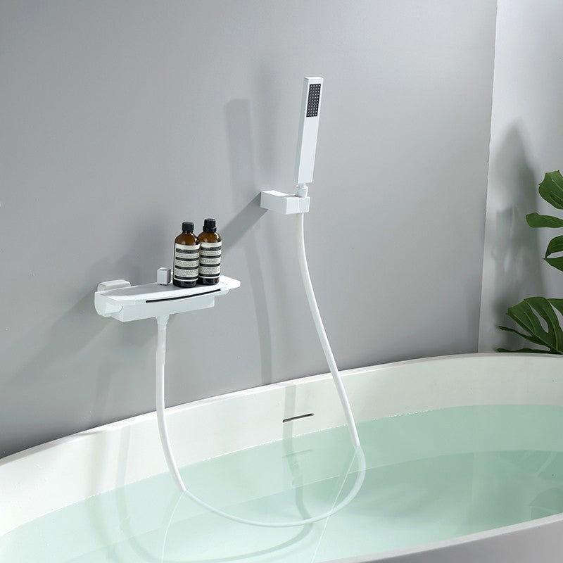 Contemporary Bathroom Faucet Wall Mounted Copper One Handle Fixed Clawfoot Tub Faucets White Hand Shower Included Risers Not Included Clearhalo 'Bathroom Remodel & Bathroom Fixtures' 'Bathtub Faucets' 'bathtub_faucets' 'Home Improvement' 'home_improvement' 'home_improvement_bathtub_faucets' 7318703