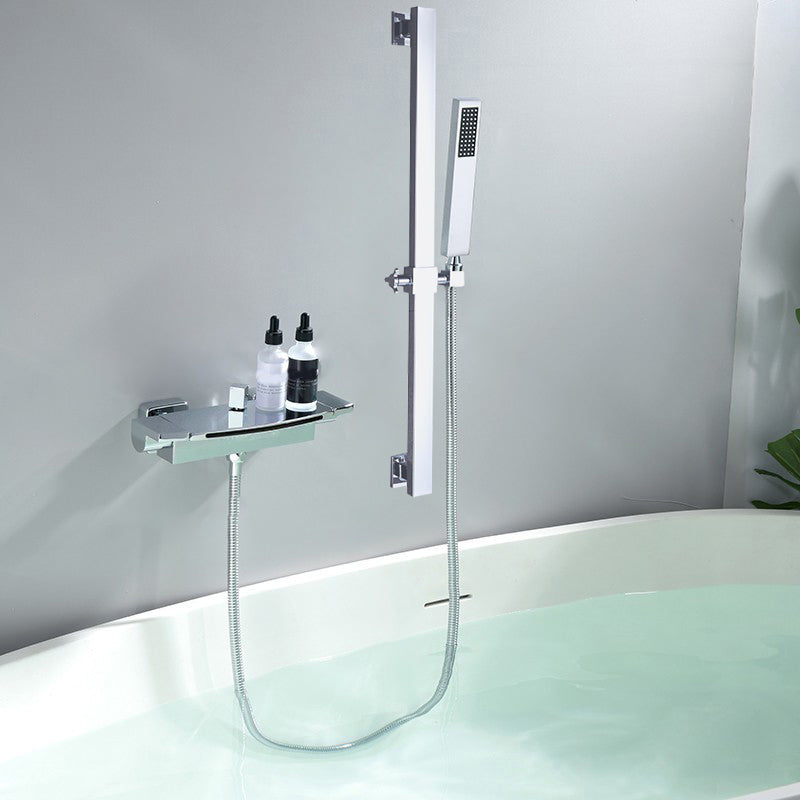 Contemporary Bathroom Faucet Wall Mounted Copper One Handle Fixed Clawfoot Tub Faucets Chrome Hand Shower Included Risers Included Clearhalo 'Bathroom Remodel & Bathroom Fixtures' 'Bathtub Faucets' 'bathtub_faucets' 'Home Improvement' 'home_improvement' 'home_improvement_bathtub_faucets' 7318708