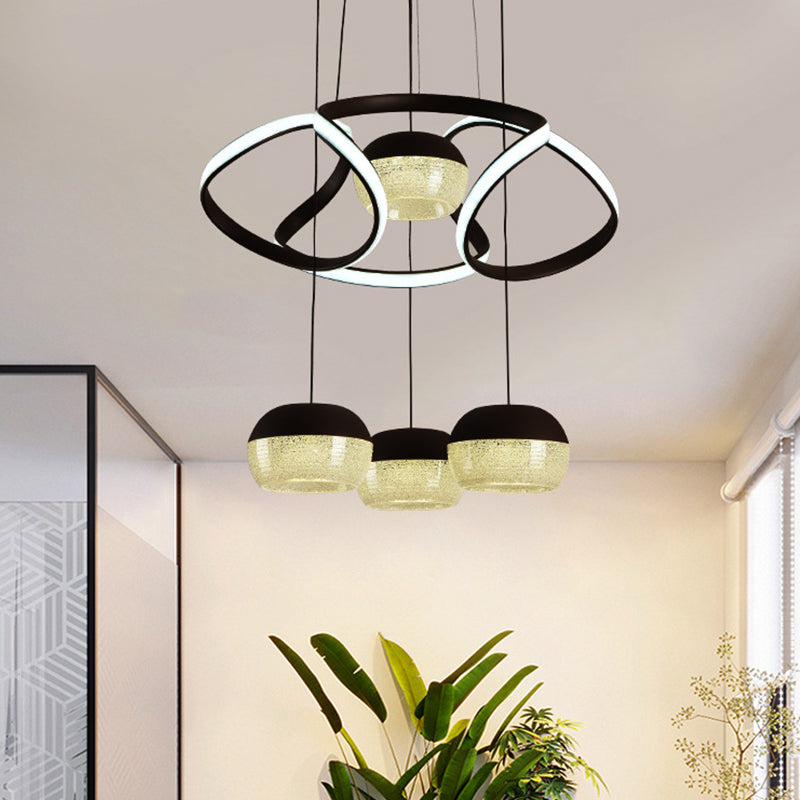 Acrylic Oval LED Multiple Hanging Light Minimalist 4-Light Black Ceiling Pendant Lamp with Twisting Shelf Clearhalo 'Ceiling Lights' 'Modern Pendants' 'Modern' 'Pendant Lights' 'Pendants' Lighting' 731871