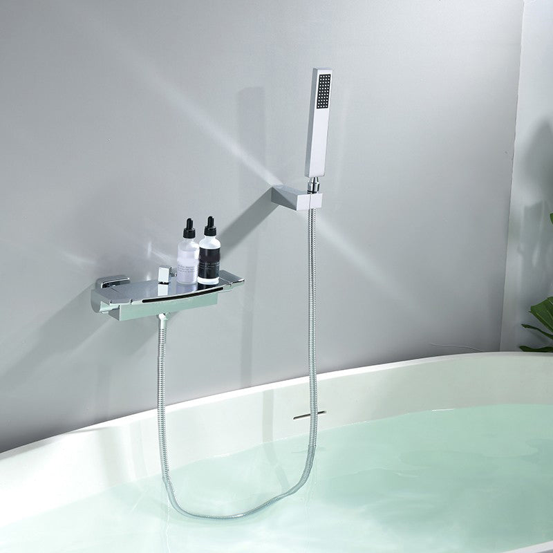 Contemporary Bathroom Faucet Wall Mounted Copper One Handle Fixed Clawfoot Tub Faucets Chrome Hand Shower Included Risers Not Included Clearhalo 'Bathroom Remodel & Bathroom Fixtures' 'Bathtub Faucets' 'bathtub_faucets' 'Home Improvement' 'home_improvement' 'home_improvement_bathtub_faucets' 7318710