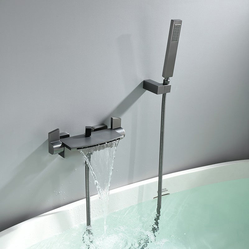 Contemporary Bathroom Faucet Wall Mounted Copper One Handle Fixed Clawfoot Tub Faucets Gun Grey Hand Shower Included Risers Not Included Clearhalo 'Bathroom Remodel & Bathroom Fixtures' 'Bathtub Faucets' 'bathtub_faucets' 'Home Improvement' 'home_improvement' 'home_improvement_bathtub_faucets' 7318715