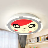 Acrylic Circle LED Flush Ceiling Light with Kitten Face Kindergarten Cartoon Ceiling Lamp in Red Red White Clearhalo 'Ceiling Lights' 'Close To Ceiling Lights' 'Close to ceiling' 'Flush mount' Lighting' 73187