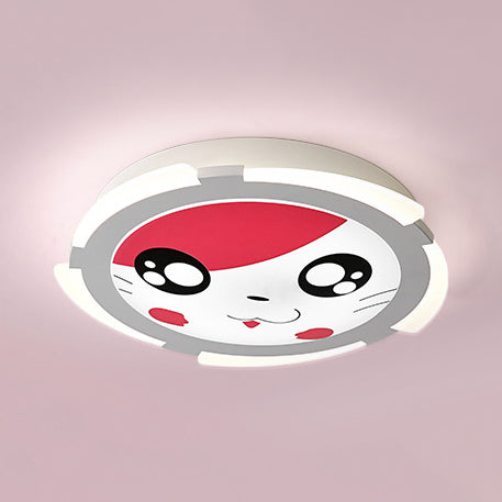 Acrylic Circle LED Flush Ceiling Light with Kitten Face Kindergarten Cartoon Ceiling Lamp in Red Red Warm Clearhalo 'Ceiling Lights' 'Close To Ceiling Lights' 'Close to ceiling' 'Flush mount' Lighting' 73188