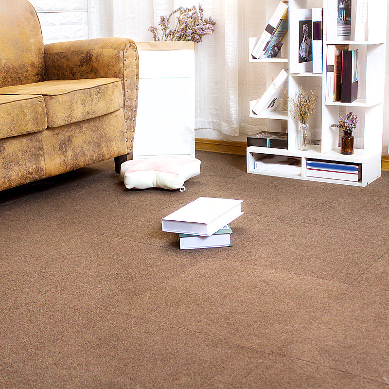 Modern Indoor Carpet Tiles Solid Color Stain Resistant Carpet Tiles Coffee 12" x 12" 10-Piece Set Clearhalo 'Carpet Tiles & Carpet Squares' 'carpet_tiles_carpet_squares' 'Flooring 'Home Improvement' 'home_improvement' 'home_improvement_carpet_tiles_carpet_squares' Walls and Ceiling' 7318825