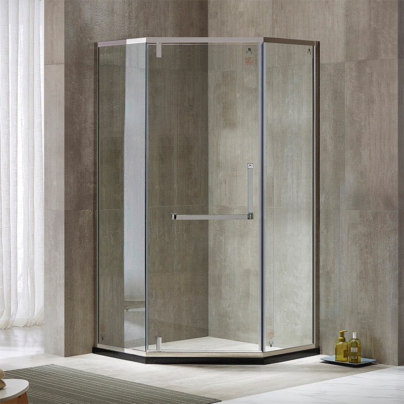 Metallic 77" H Framed Pivot Shower Doors Tempered Shower Door Silver Left Clearhalo 'Bathroom Remodel & Bathroom Fixtures' 'Home Improvement' 'home_improvement' 'home_improvement_shower_tub_doors' 'Shower and Tub Doors' 'shower_tub_doors' 'Showers & Bathtubs' 7319127