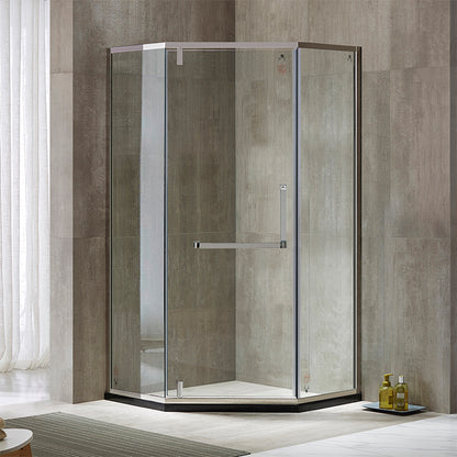 Metallic 77" H Framed Pivot Shower Doors Tempered Shower Door Silver Left Clearhalo 'Bathroom Remodel & Bathroom Fixtures' 'Home Improvement' 'home_improvement' 'home_improvement_shower_tub_doors' 'Shower and Tub Doors' 'shower_tub_doors' 'Showers & Bathtubs' 7319127