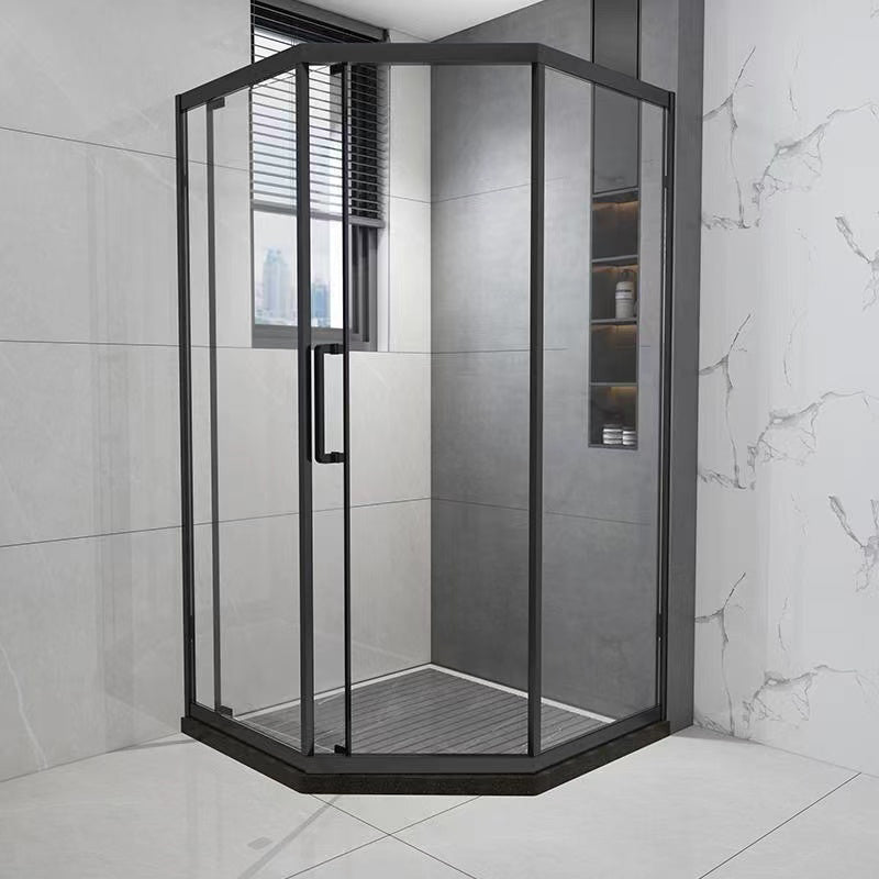 Tempered Frame Shower Doors Black Transparent Shower Bath Door Single Sliding Left Clearhalo 'Bathroom Remodel & Bathroom Fixtures' 'Home Improvement' 'home_improvement' 'home_improvement_shower_tub_doors' 'Shower and Tub Doors' 'shower_tub_doors' 'Showers & Bathtubs' 7319153
